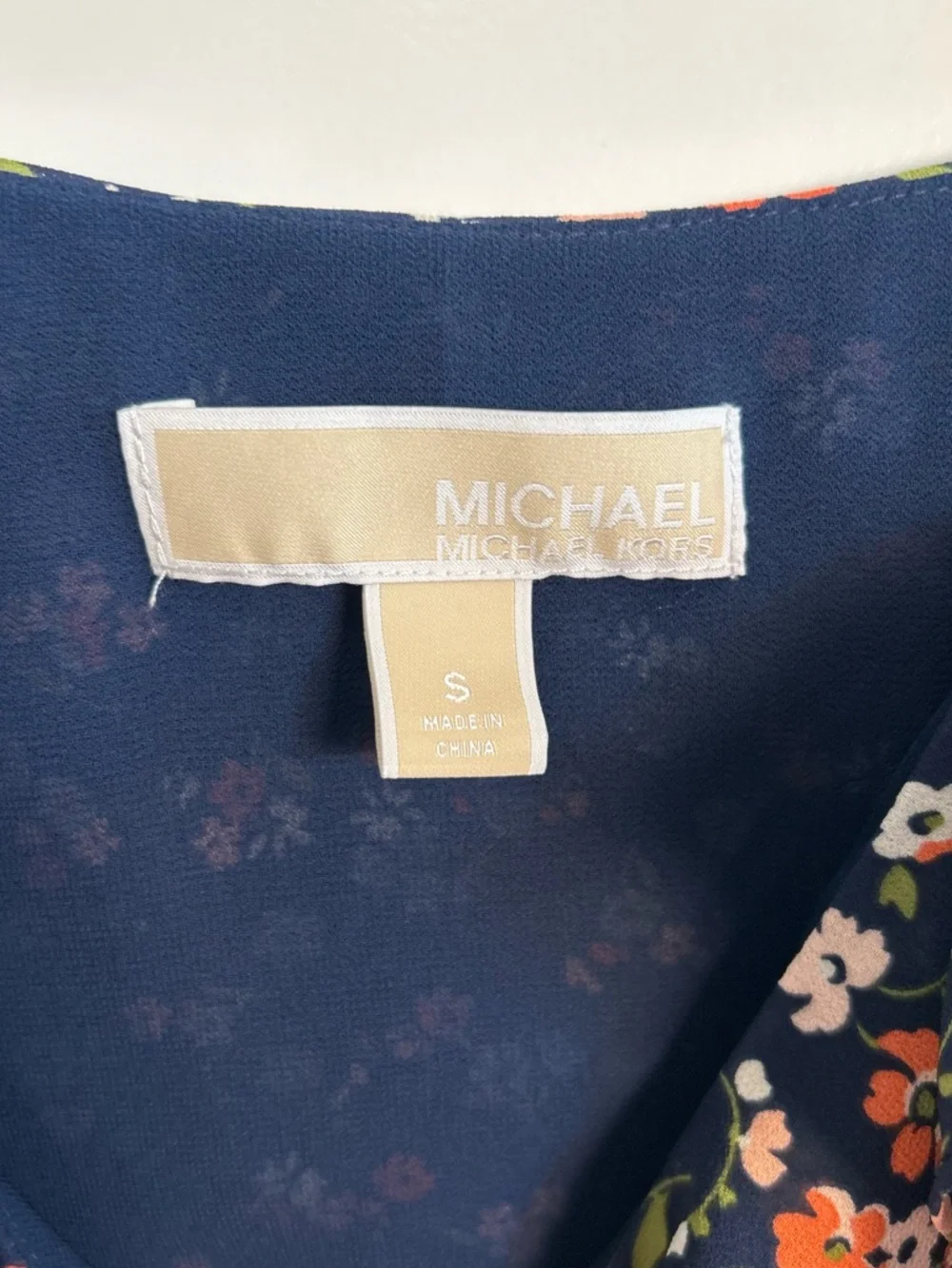 Michael Kors Navy‎ Floral Georgette Slip Dress with Ruffle Trim Size Small